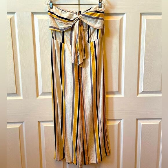 Blue Yellow & Cream Striped Strapless Jumpsuit by Gypsies & Moondust S-9 NWT - Picture 2 of 5